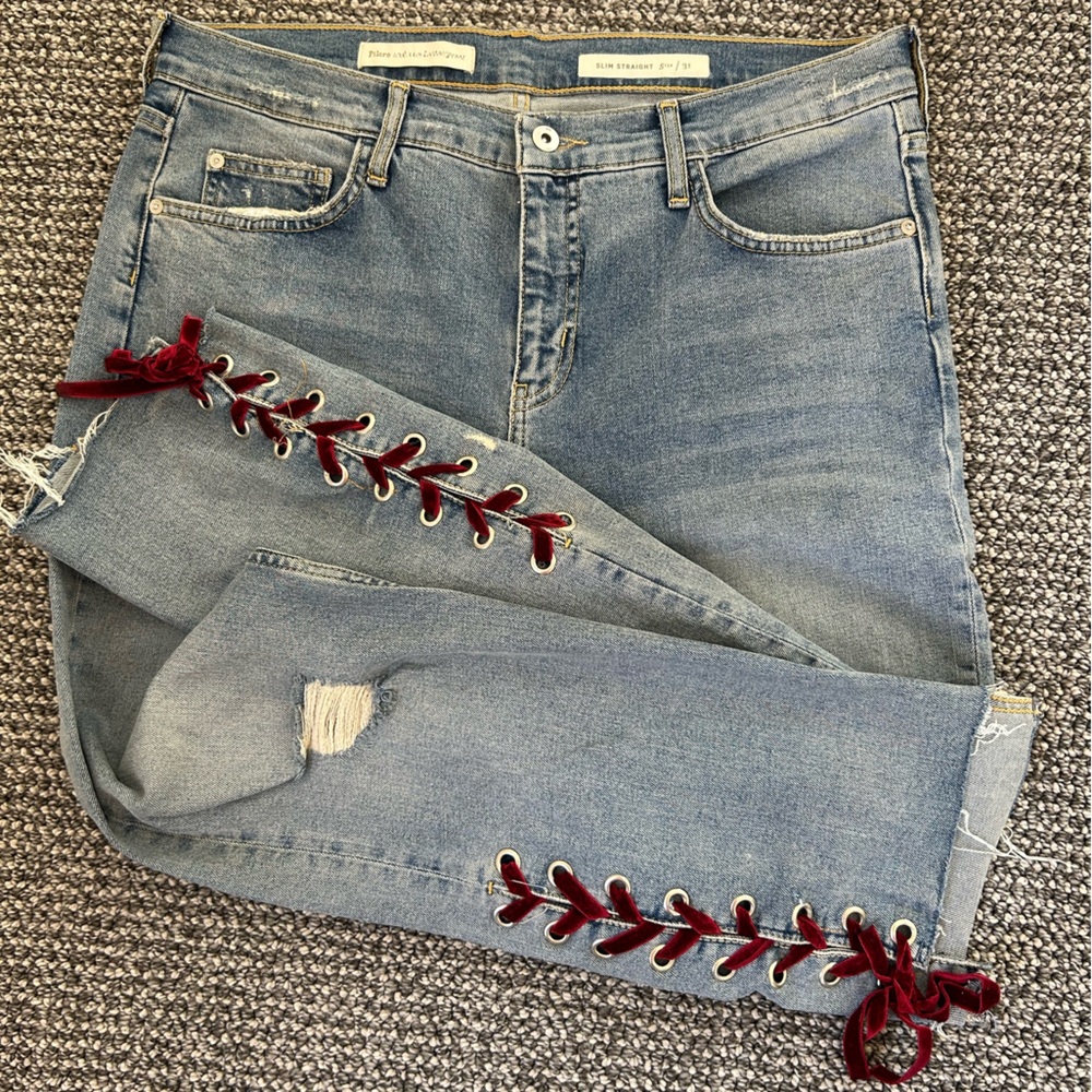 Anthro velvet lace denim Detailing